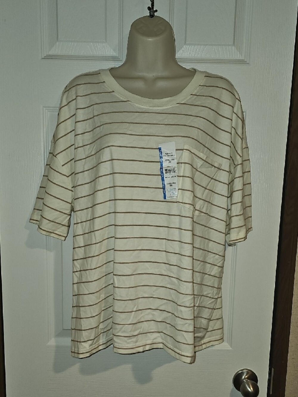 Time and Tru Women's XXXL (22) Striped Boyfriend T-Shirt with Pocket New